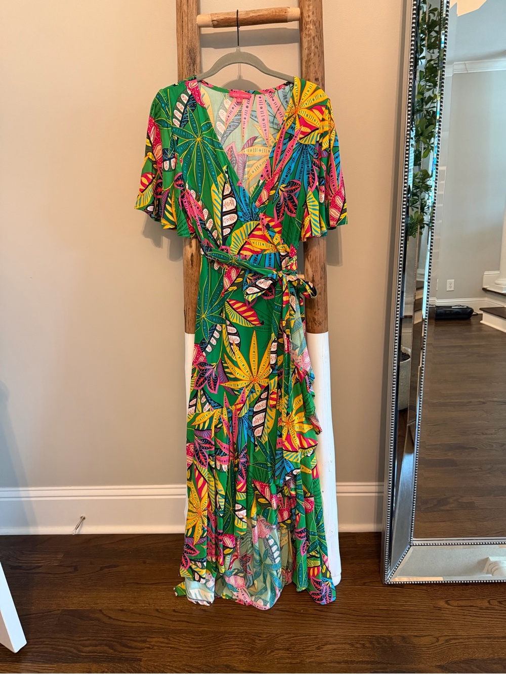 Flying Tomato Green Tropical Print Wrap Maxi Dress